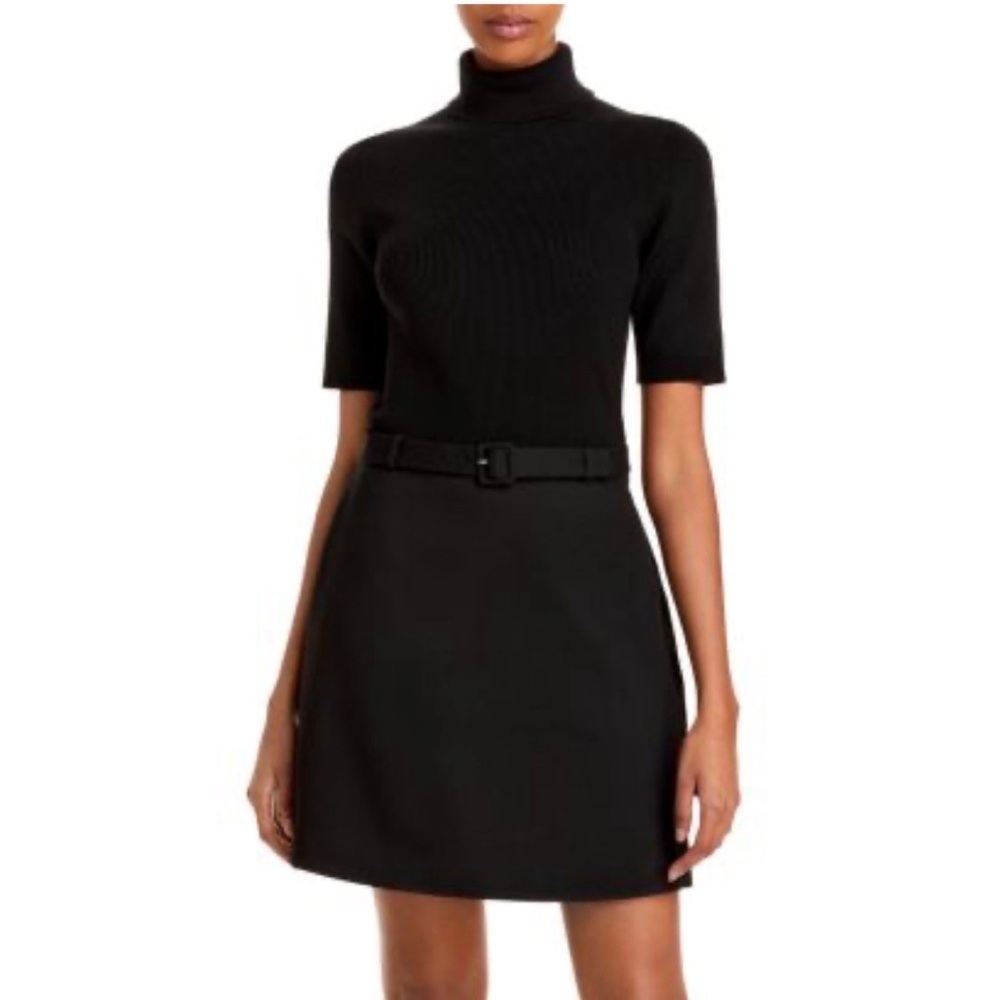 Theory Black Belted Turtleneck Short Dress -Wool Blend Knit  SMALL MSRP $475